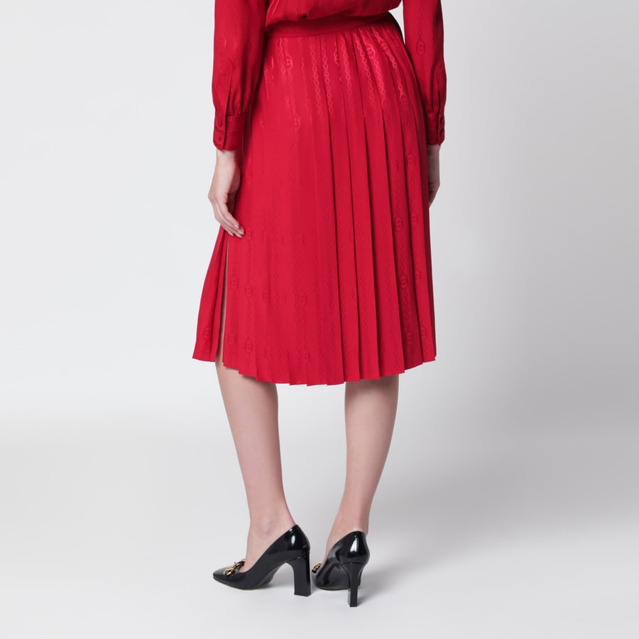 Gucci Gonna midi plissettata in seta jacquard rosso fuoco, view 4