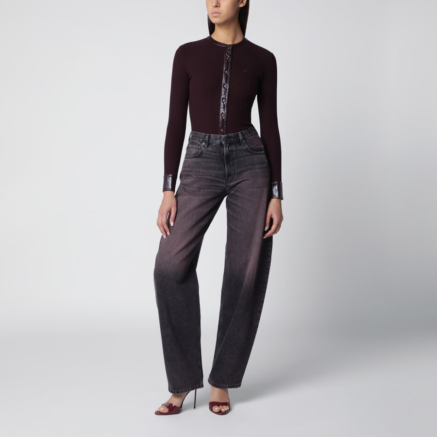 COURREGES Cardigan a coste con dettagli in vinile borgogna, view 2