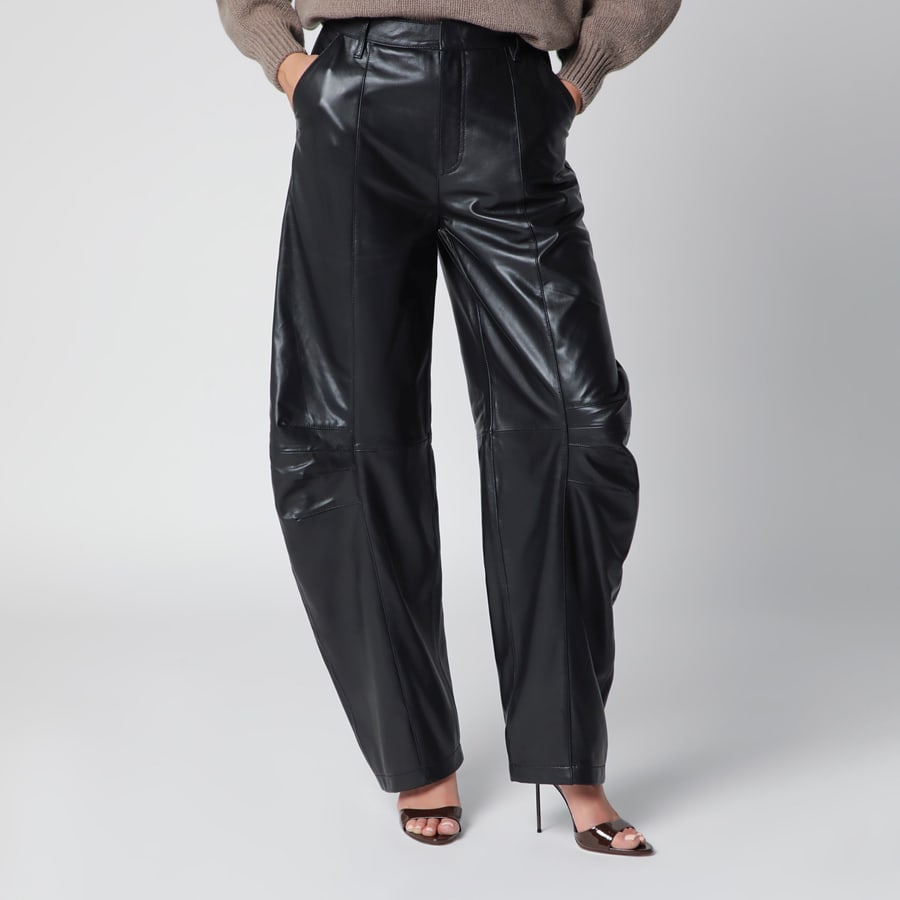 ROTATE Pantaloni cargo in pelle di agnello neri