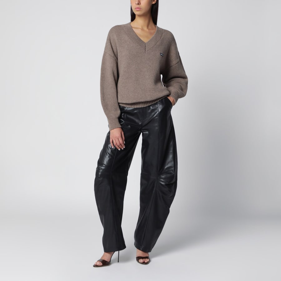 ROTATE Pantaloni cargo in pelle di agnello neri, view 2