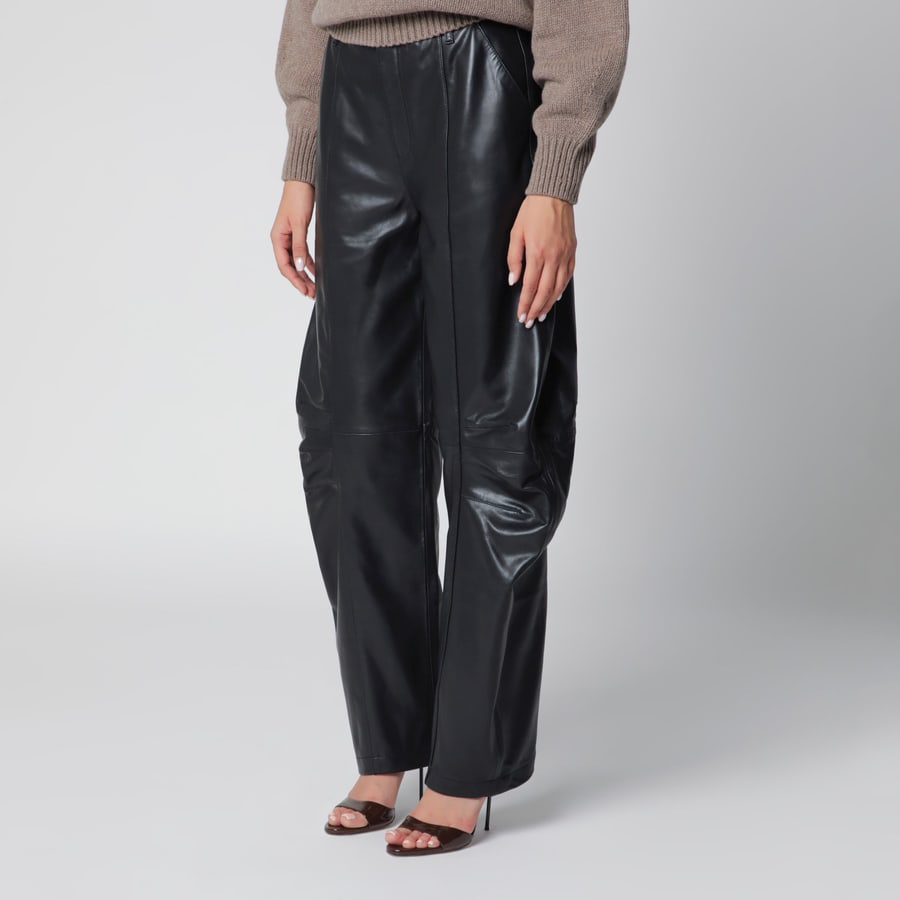 ROTATE Pantaloni cargo in pelle di agnello neri, view 3