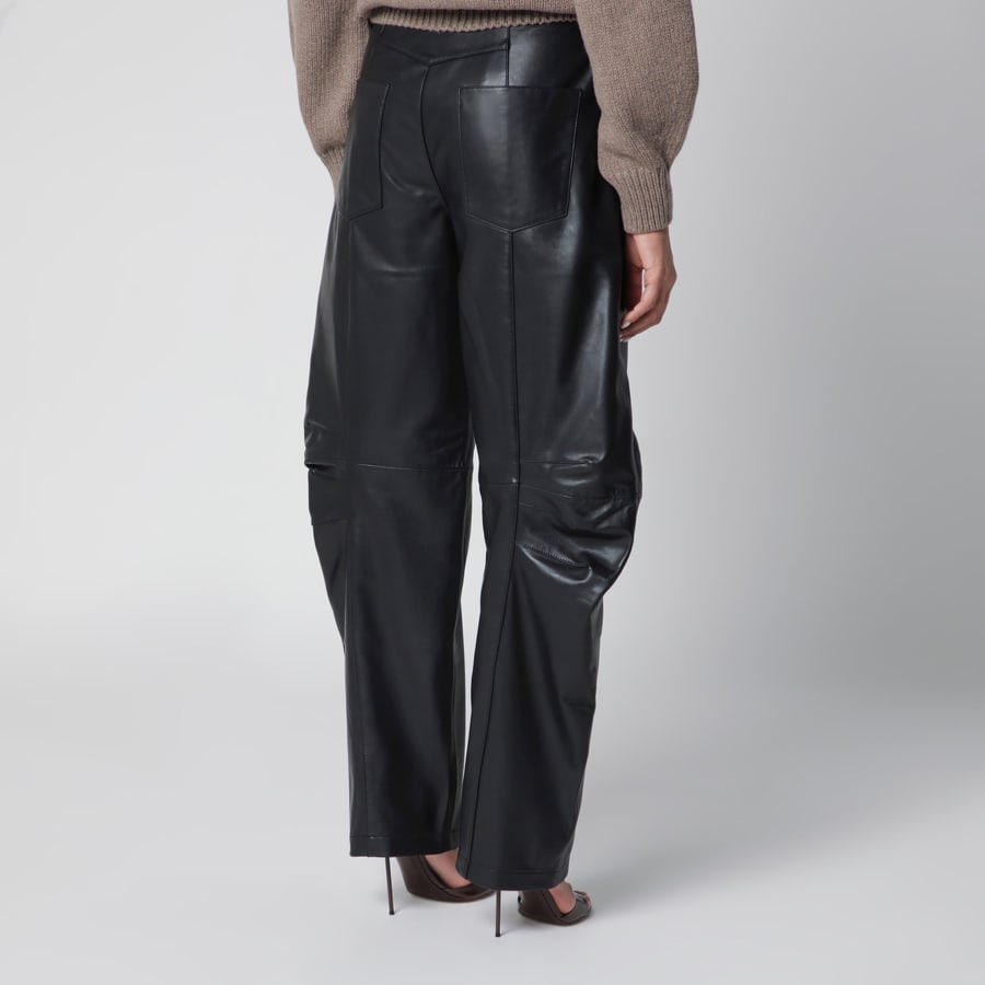 ROTATE Pantaloni cargo in pelle di agnello neri, view 4