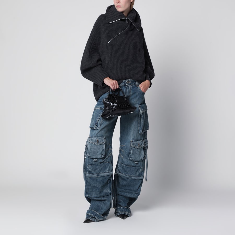The Attico Maglione in lana e cashmere grigio scuro con zip asimmetrica, view 2
