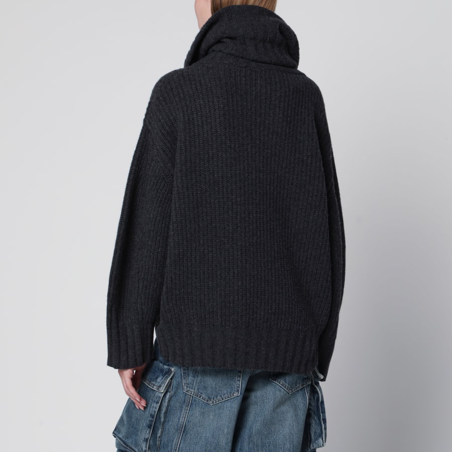 The Attico Maglione in lana e cashmere grigio scuro con zip asimmetrica, view 3