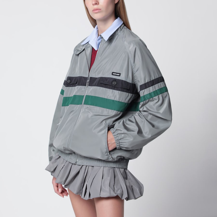 Miu Miu Blouson oversize in seta tec color piombo