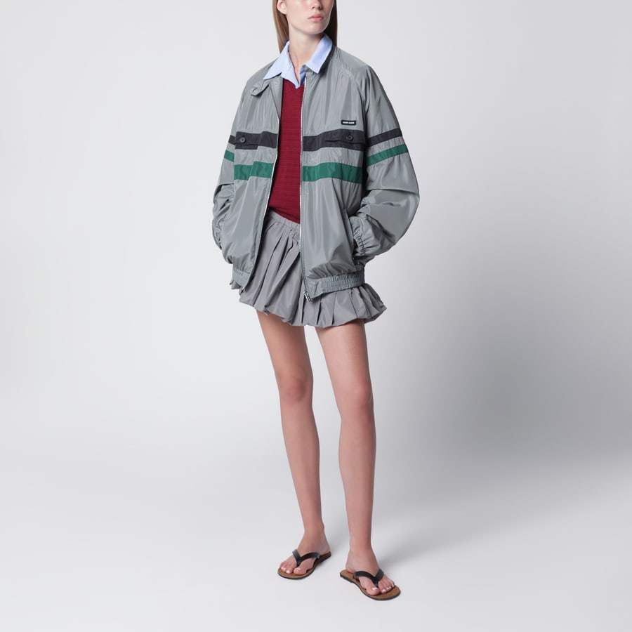 Miu Miu Blouson oversize in seta tec color piombo, view 2