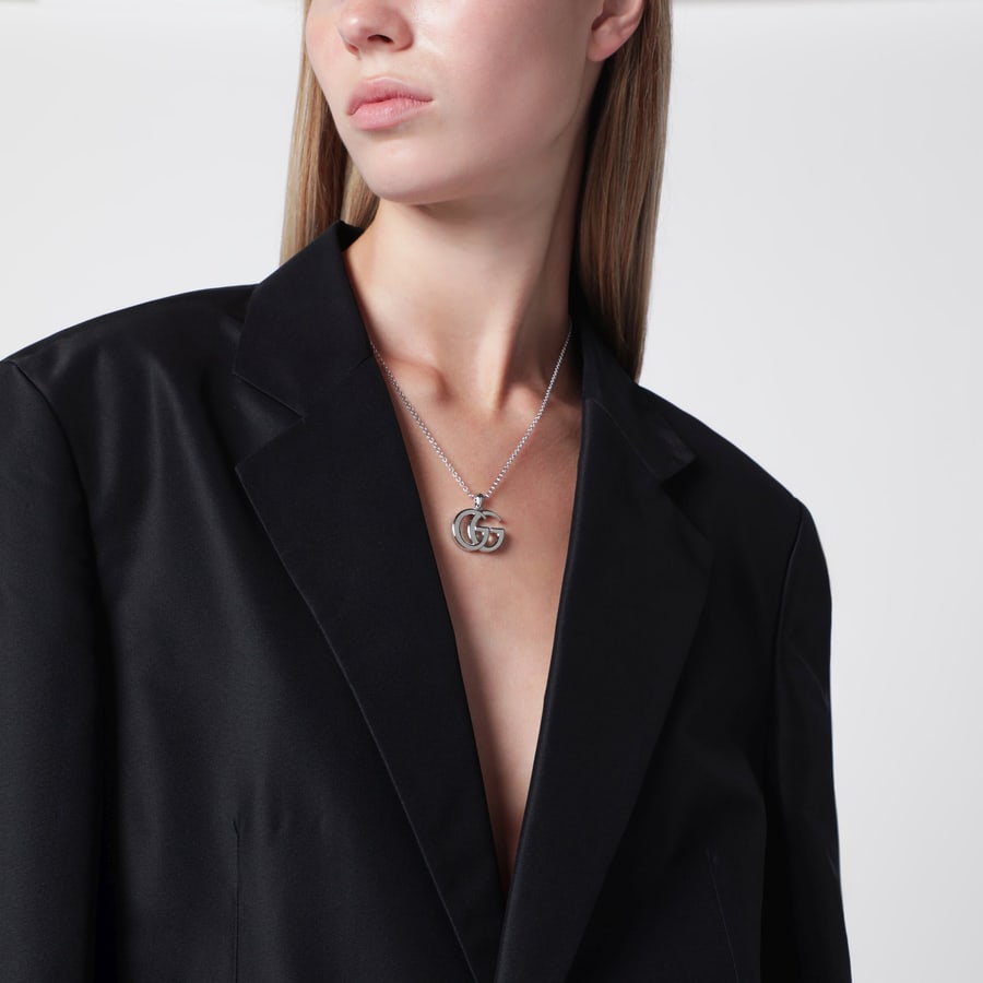 Gucci Collana GG Marmont con pendente Doppia G color argento, view 2