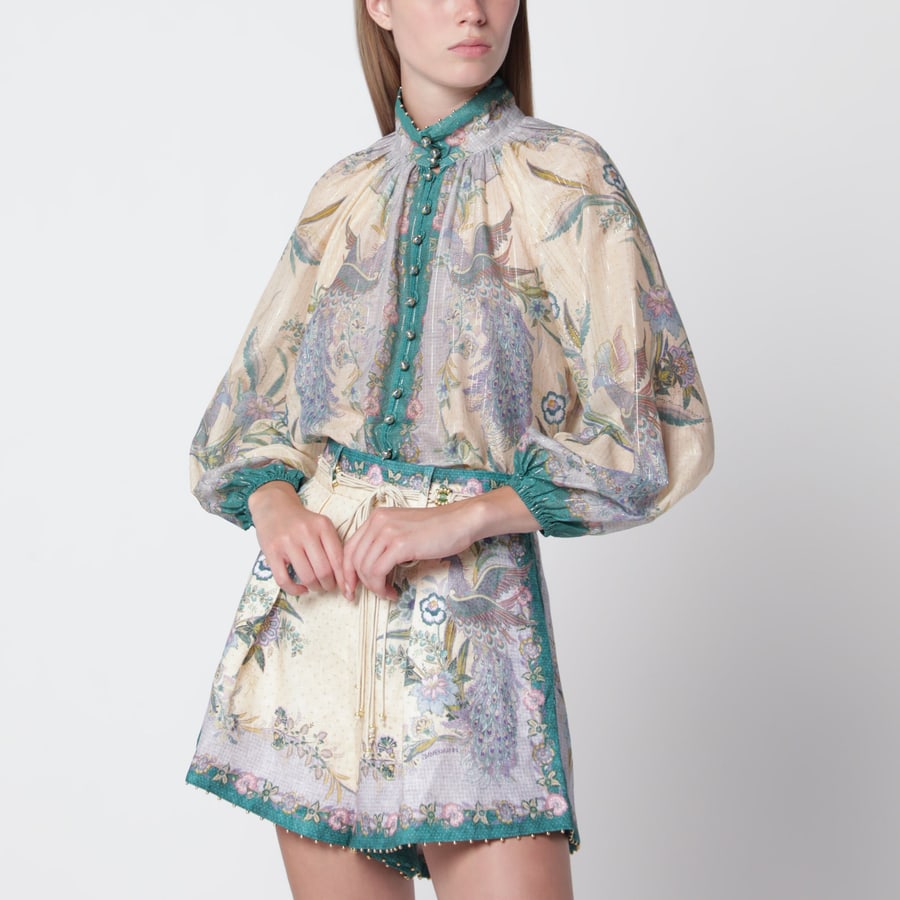 Zimmermann Camicia Indra in cotone e seta color crema