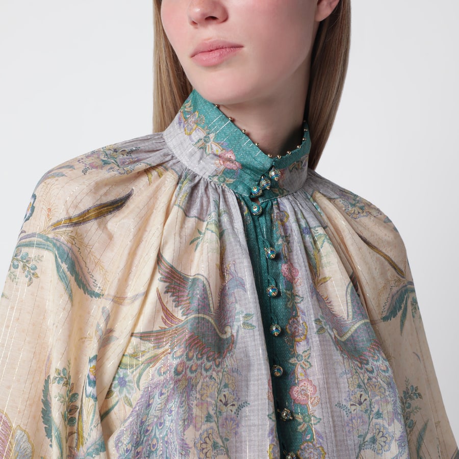 Zimmermann Camicia Indra in cotone e seta color crema, view 4