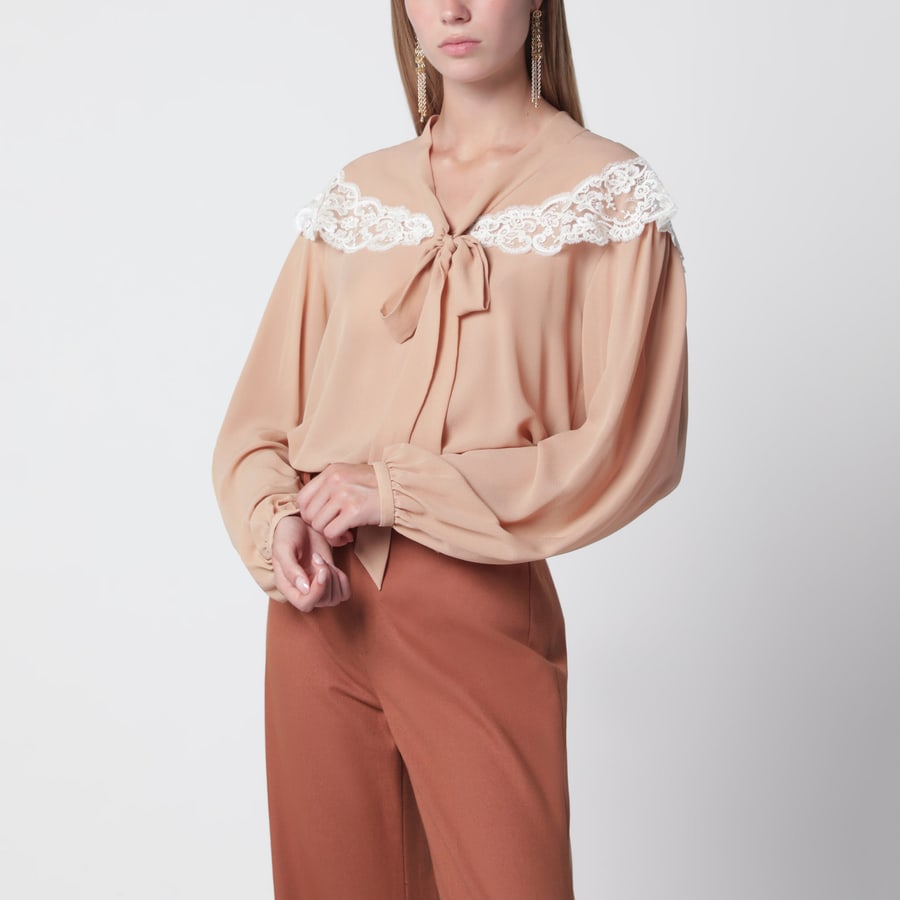 Chloé Camicia rosa biscotto in seta e pizzo