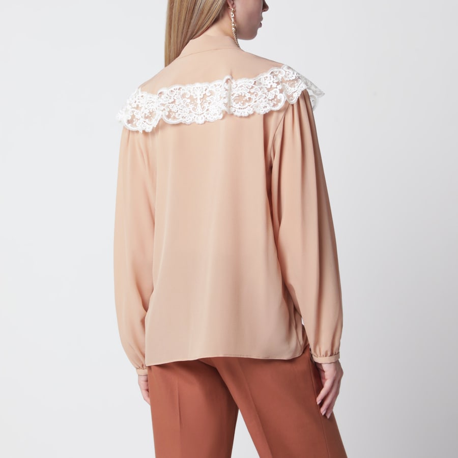 Chloé Camicia rosa biscotto in seta e pizzo, view 3