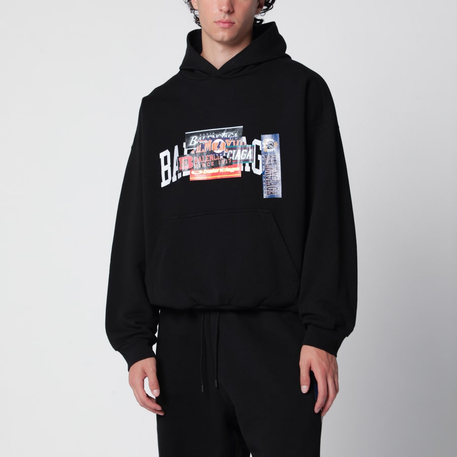 Balenciaga Felpa con cappuccio nera con stampa logo