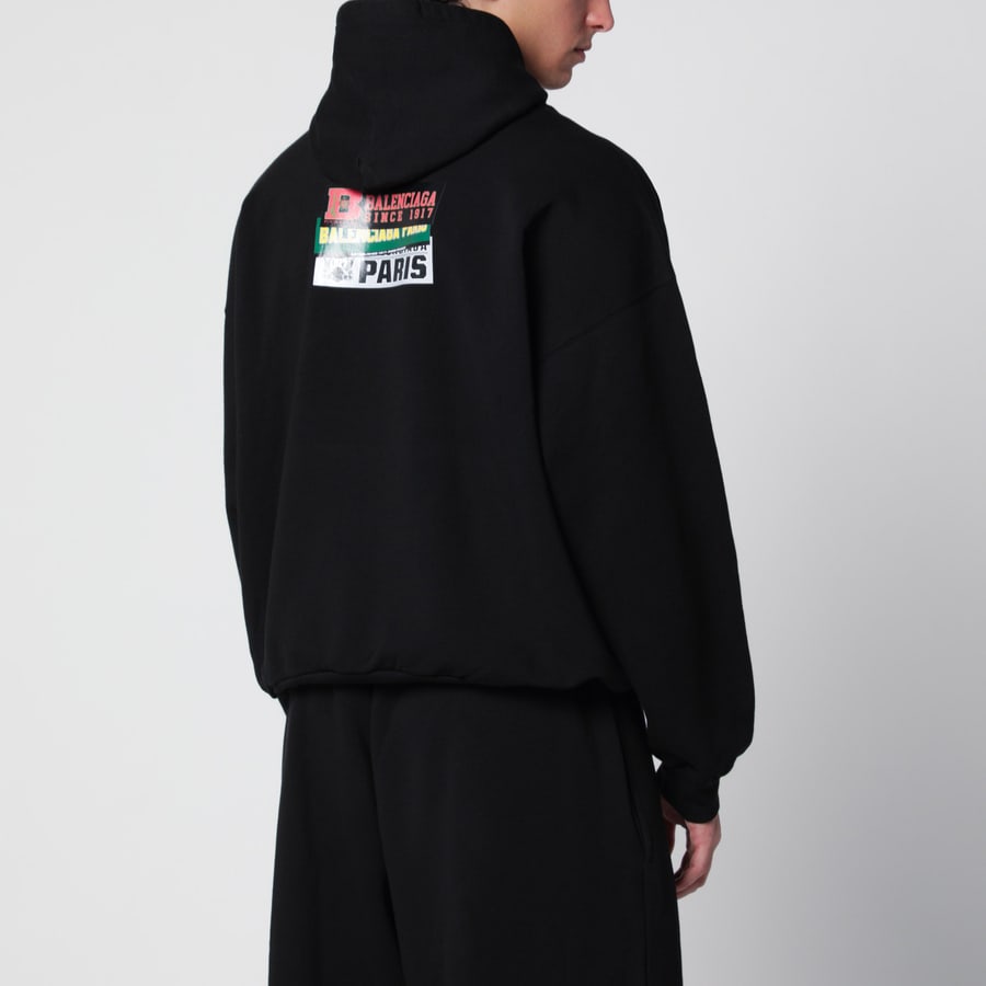 Balenciaga Felpa con cappuccio nera con stampa logo, view 3