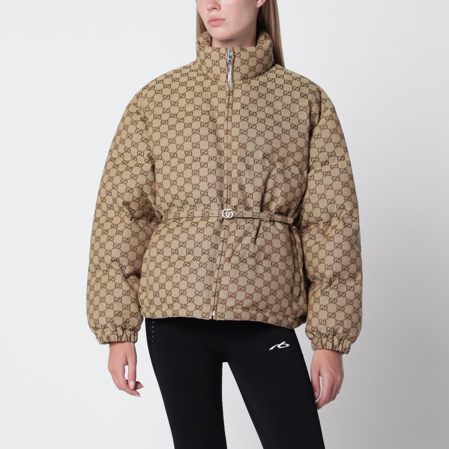 Gucci Giubbotto con cintura in tessuto GG beige