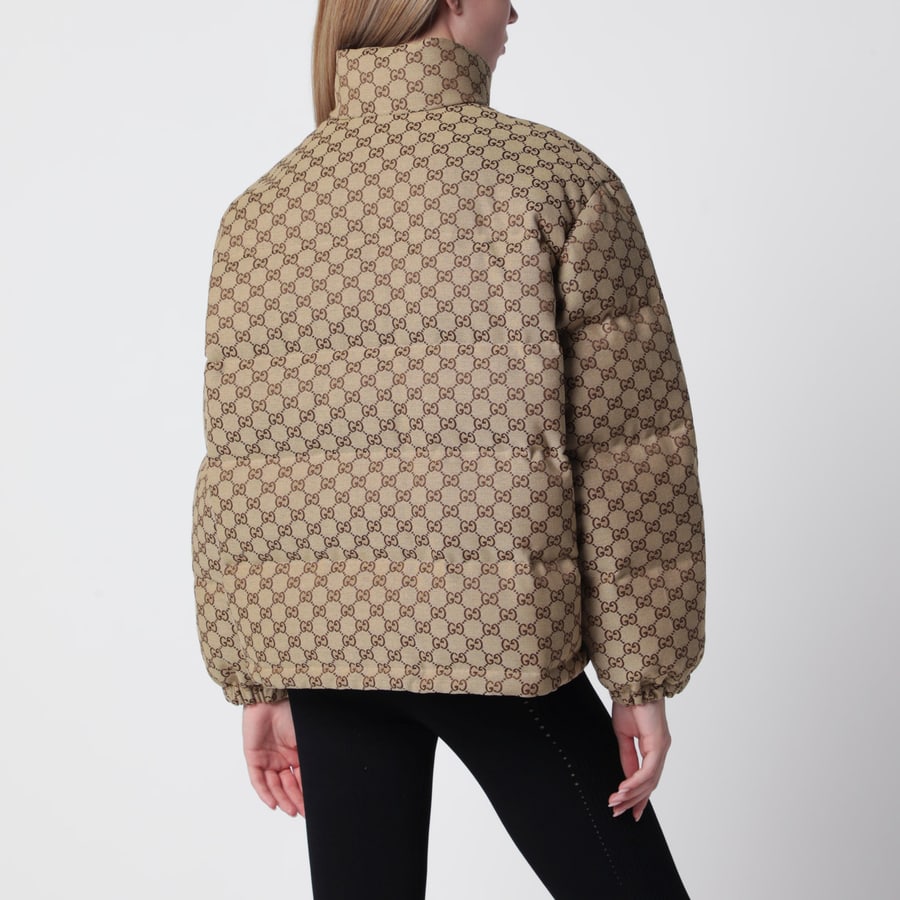 Gucci Giubbotto con cintura in tessuto GG beige, view 3