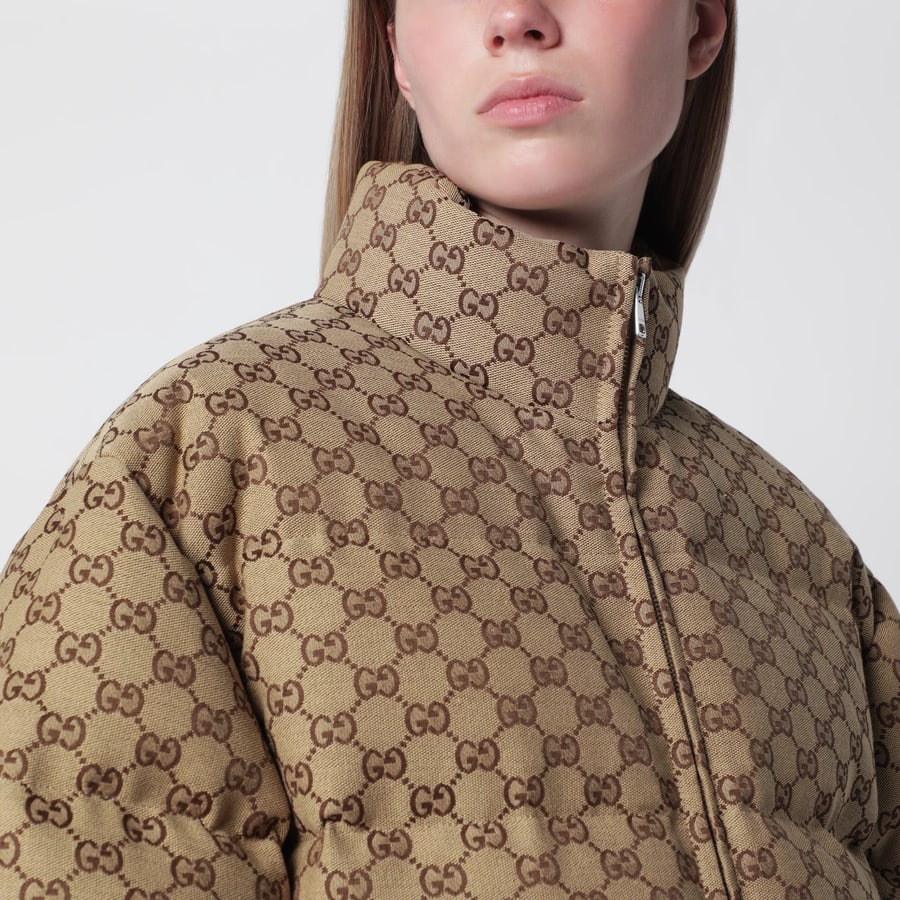 Gucci Giubbotto con cintura in tessuto GG beige, view 4