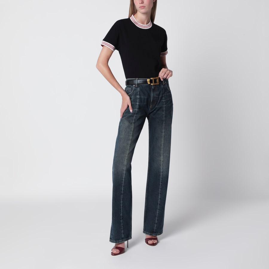 Versace T-shirt nera in stretch jersey di cotone, view 2