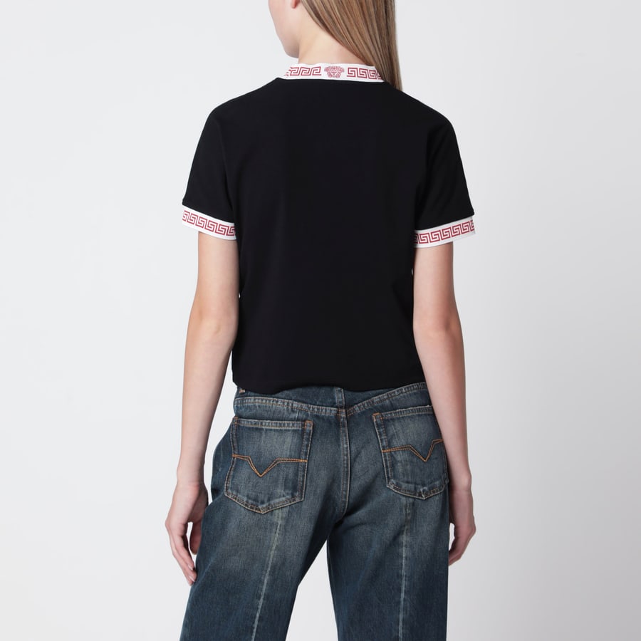 Versace T-shirt nera in stretch jersey di cotone, view 3