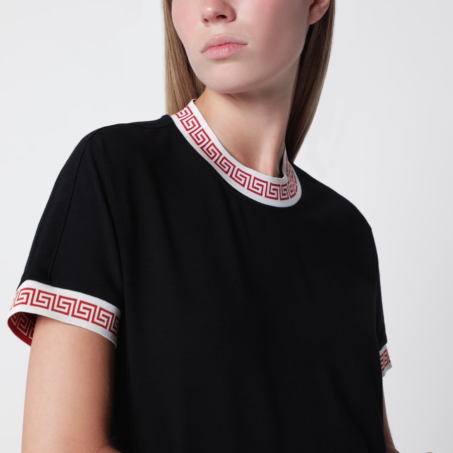 Versace T-shirt nera in stretch jersey di cotone, view 4