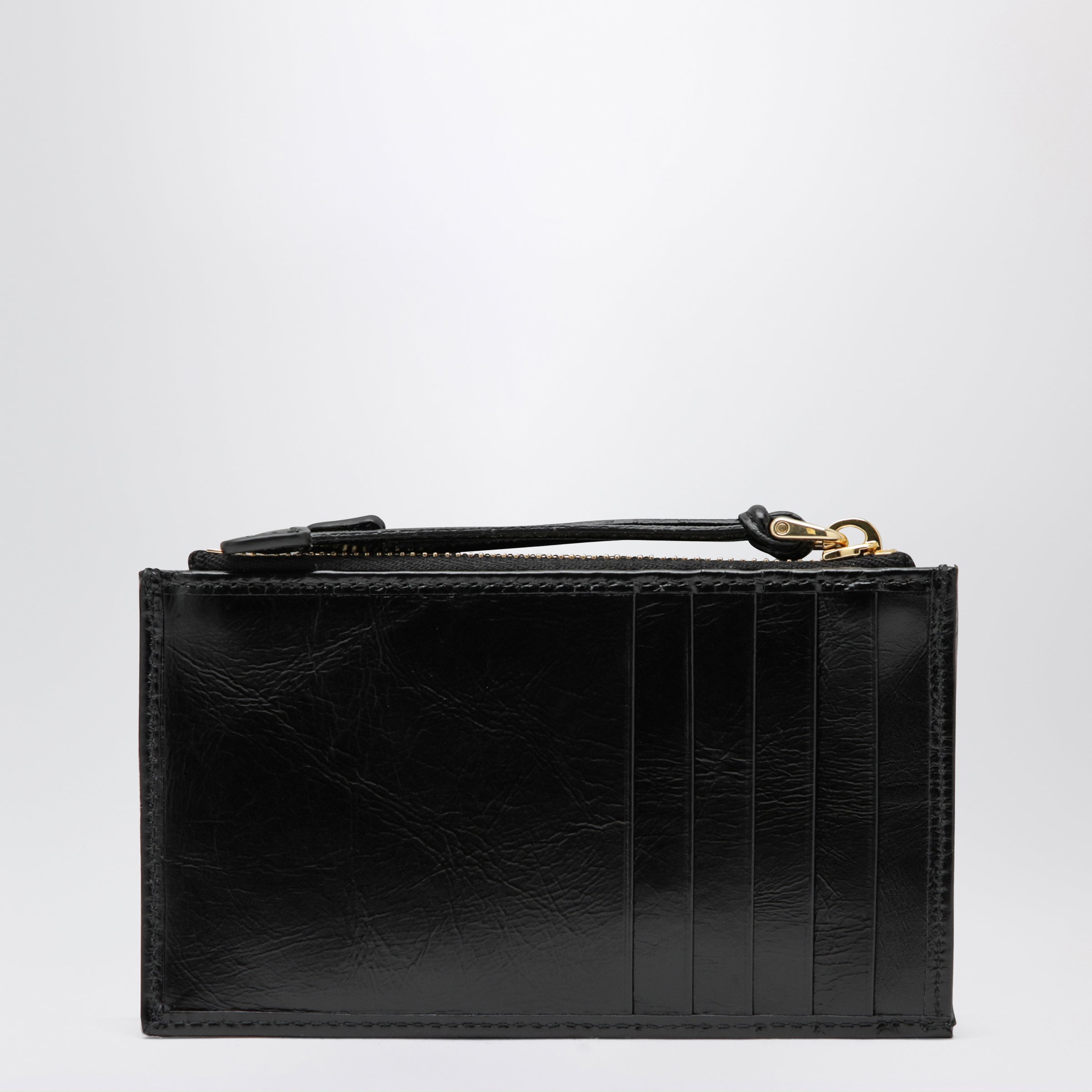 Prada Portacarte con zip in pelle di vitello nera
