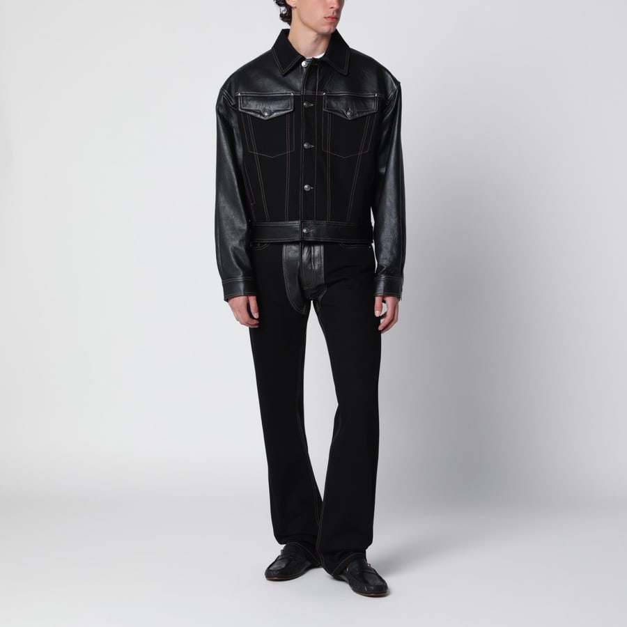 Versace Bomber in denim e pelle nero, view 2