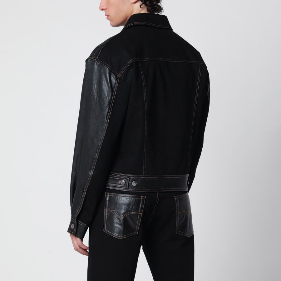 Versace Bomber in denim e pelle nero, view 3