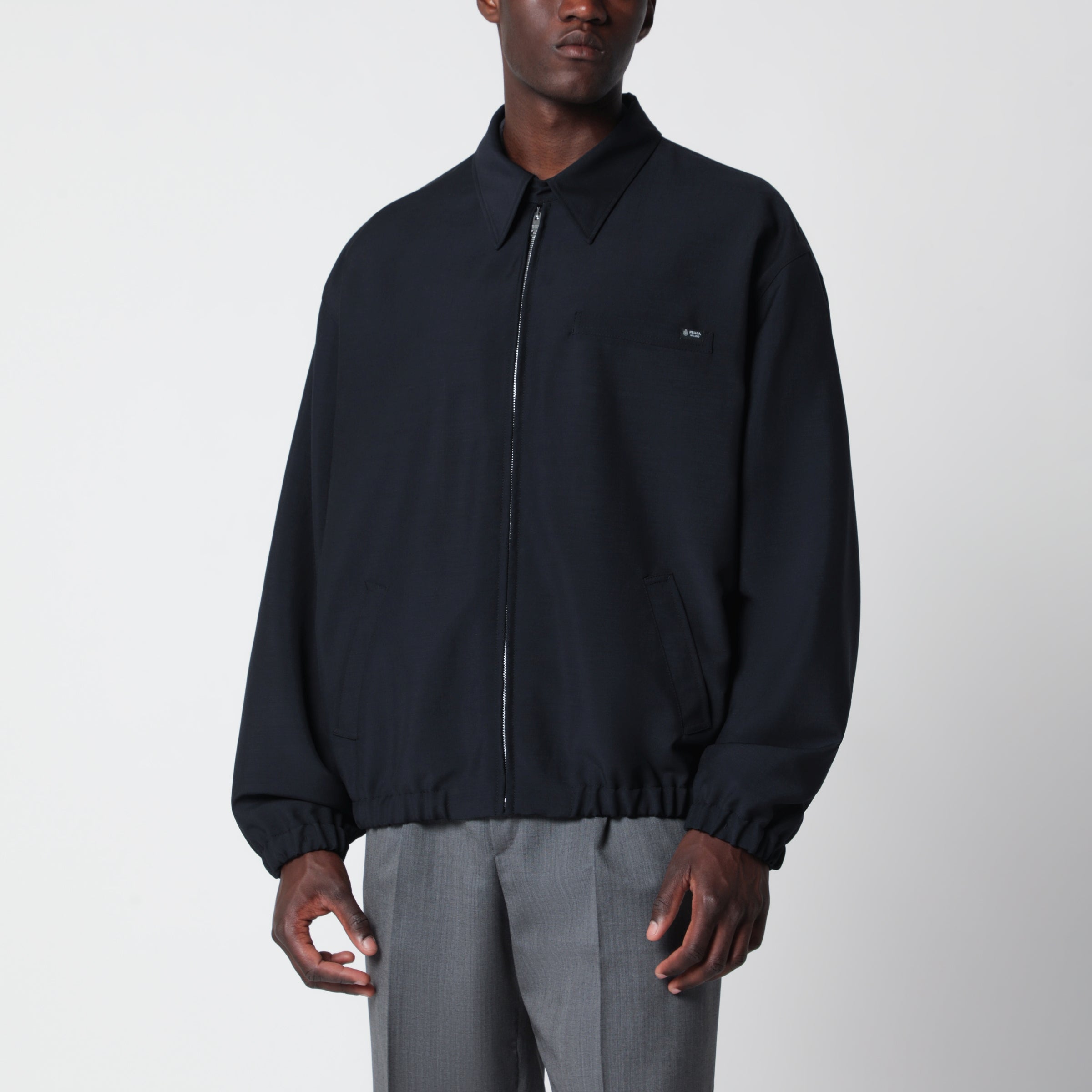 Prada Blouson blu in misto lana mohair