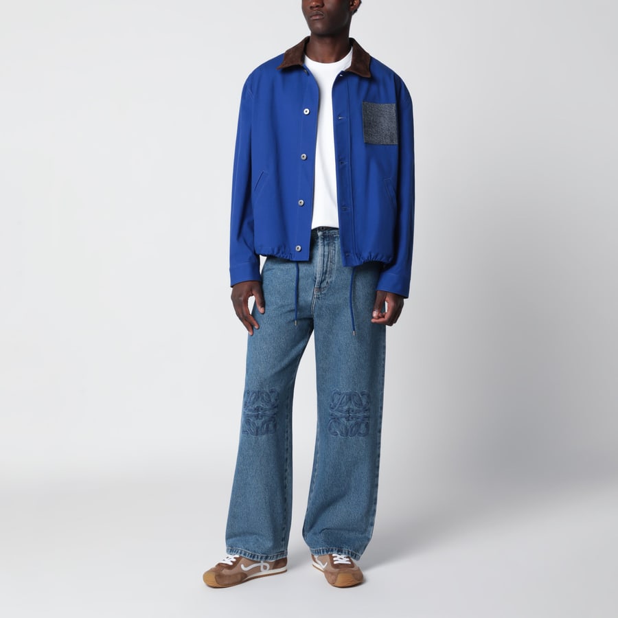 Loewe Giacca a maniche lunghe blu in cotone e pelle, view 2