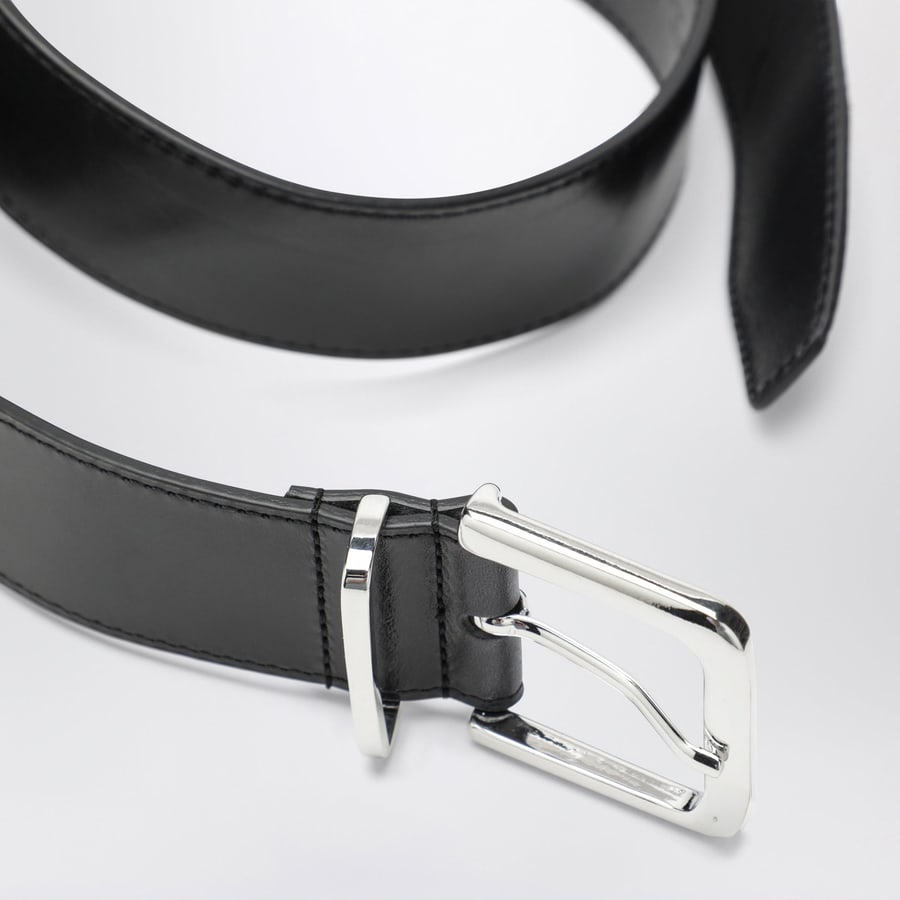 THE FRANKIE SHOP Cintura Sarno in pelle liscia nera con fibbia argento, view 3