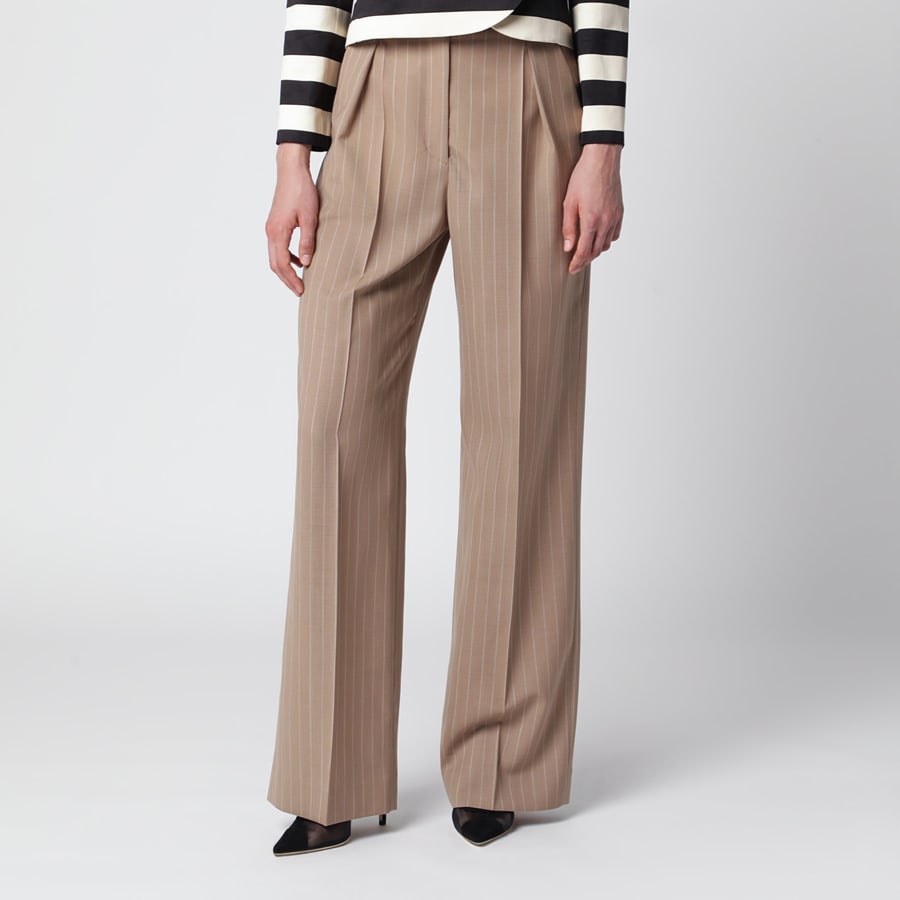 Valentino Garavani Pantalone color fango gessato in lana