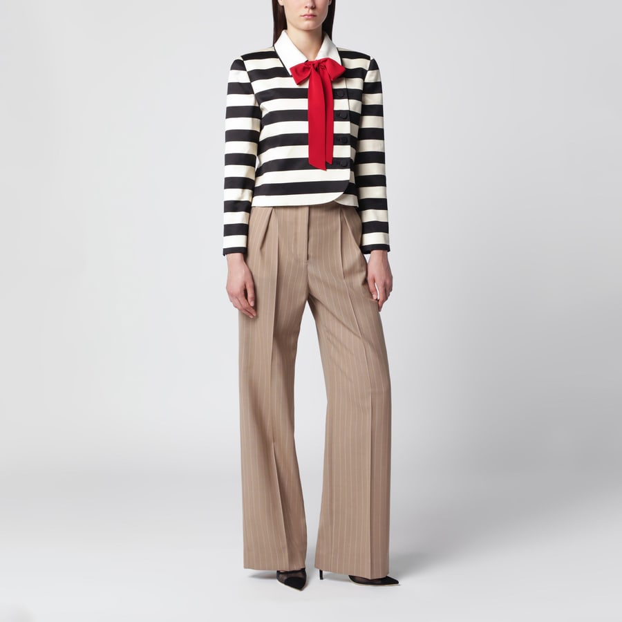 Valentino Garavani Pantalone color fango gessato in lana, view 2