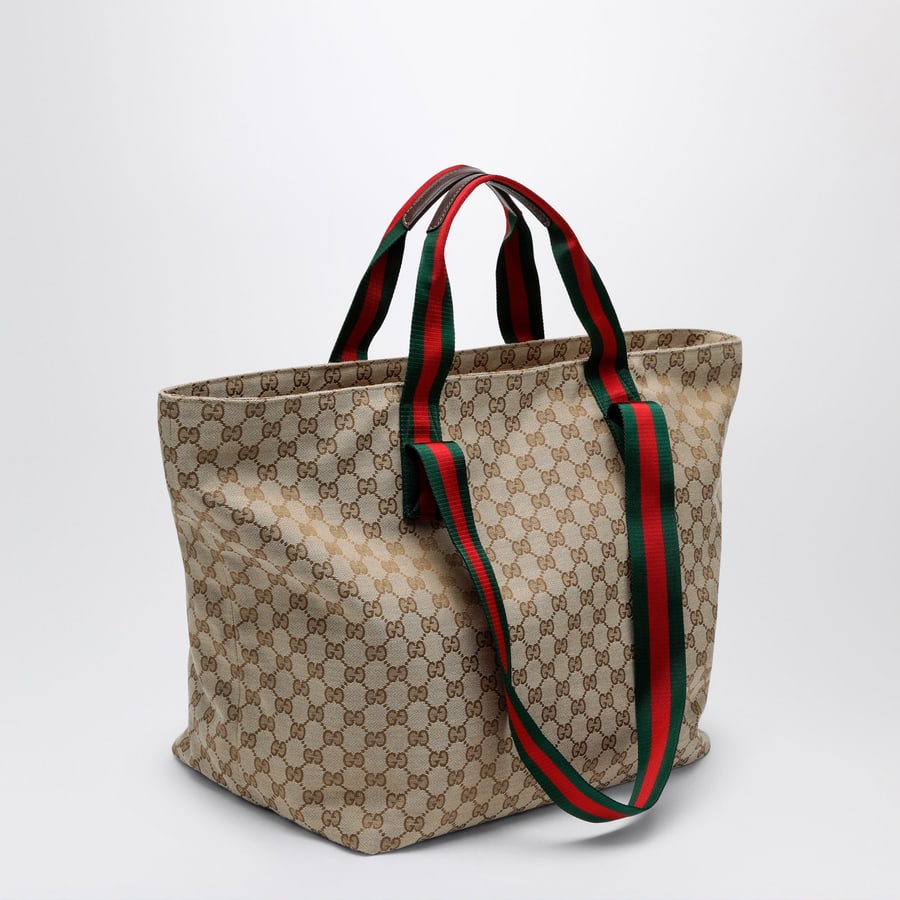 Gucci Borsa shopping media in tessuto GG beige sabbia, view 3