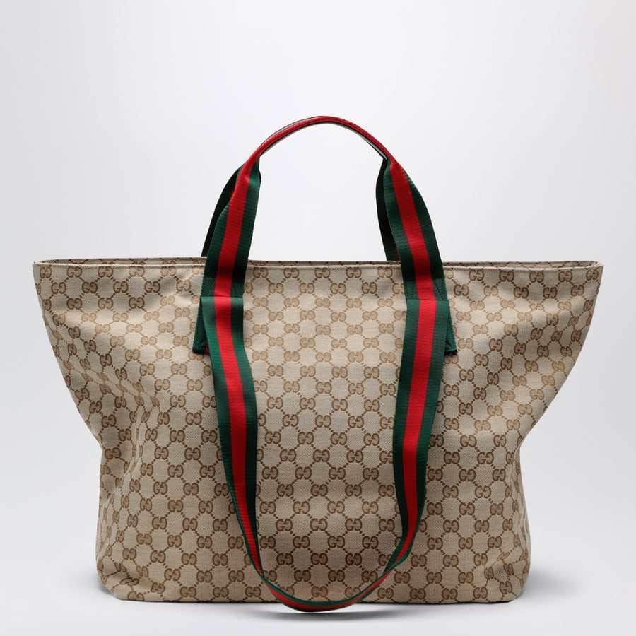 Gucci Borsa shopping media in tessuto GG beige sabbia, view 4