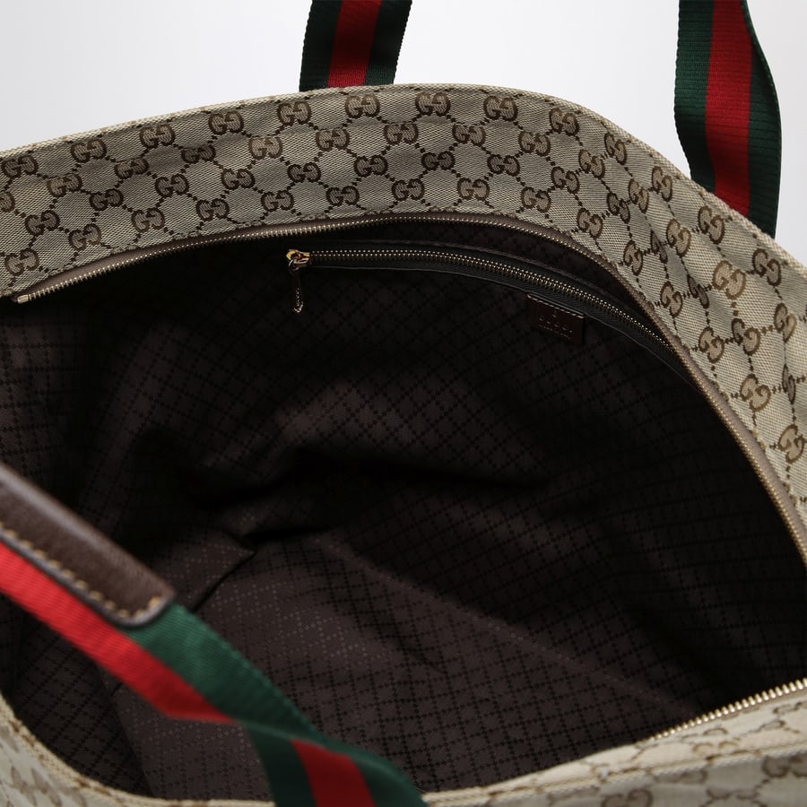 Gucci Borsa shopping media in tessuto GG beige sabbia, view 5