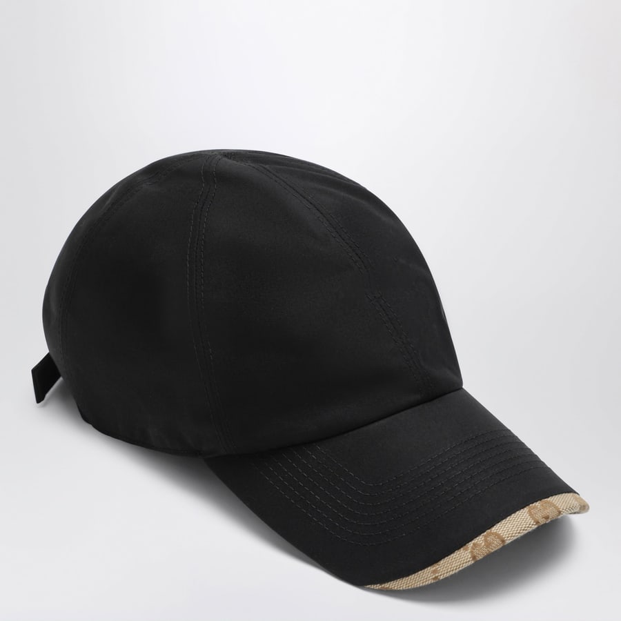 Gucci Cappellino da baseball in cotone nero con bordo GG, view 2