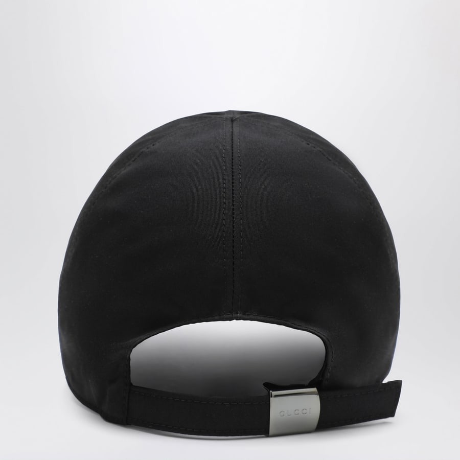 Gucci Cappellino da baseball in cotone nero con bordo GG, view 3