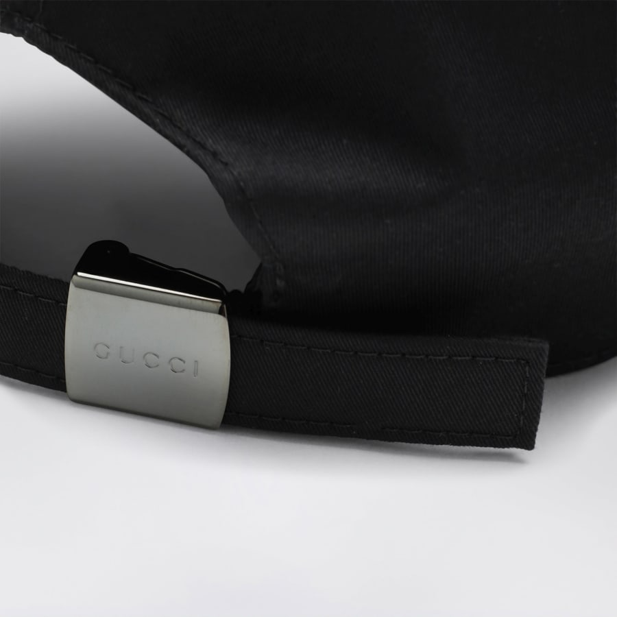 Gucci Cappellino da baseball in cotone nero con bordo GG, view 4