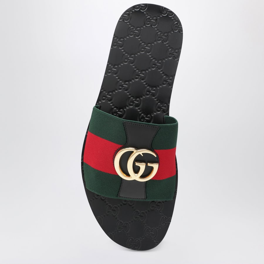 Gucci Slide Riviera in pelle neri, view 3