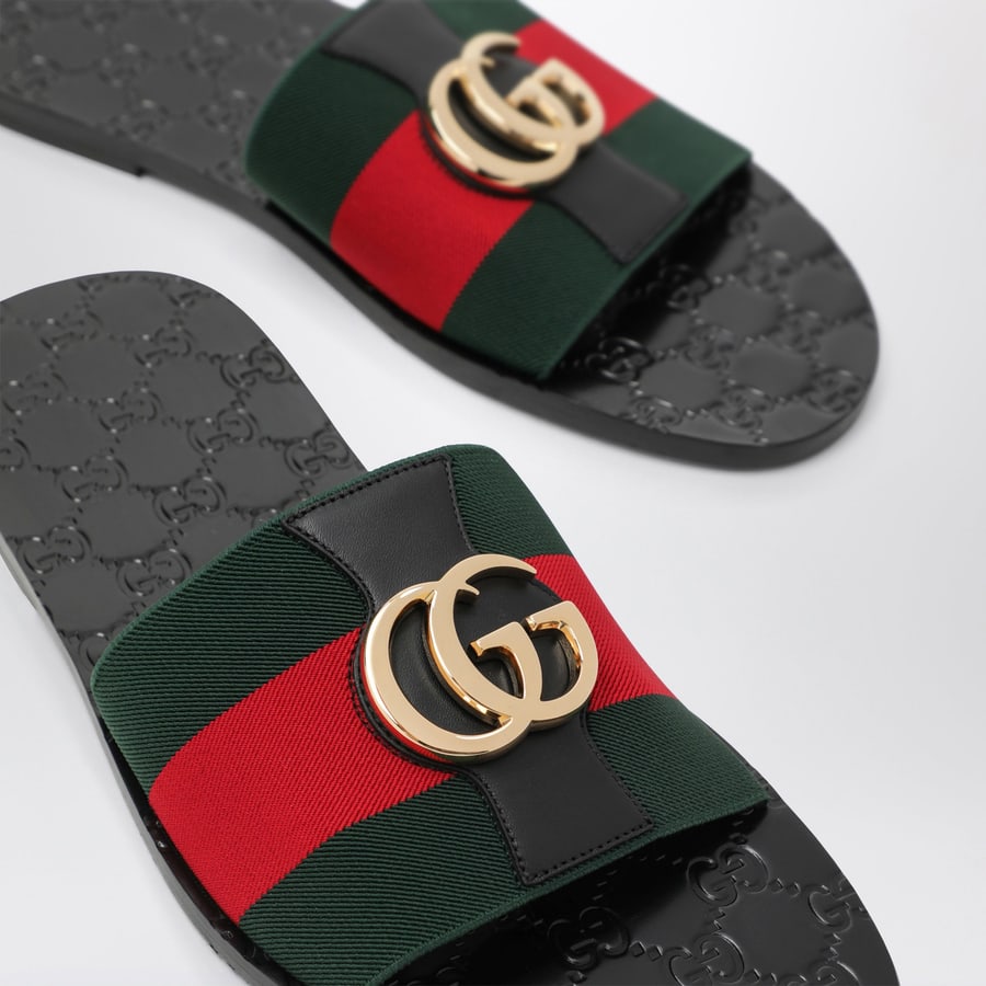 Gucci Slide Riviera in pelle neri, view 5