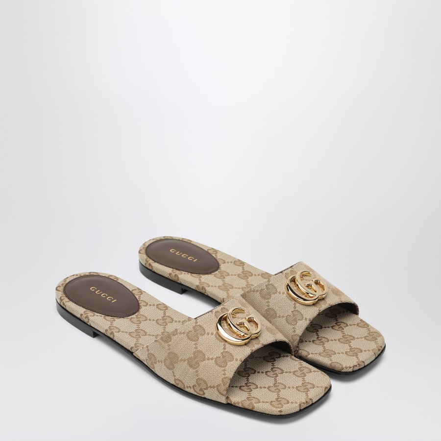 Gucci Slide con doppia G in tela GG beige sabbia, view 2
