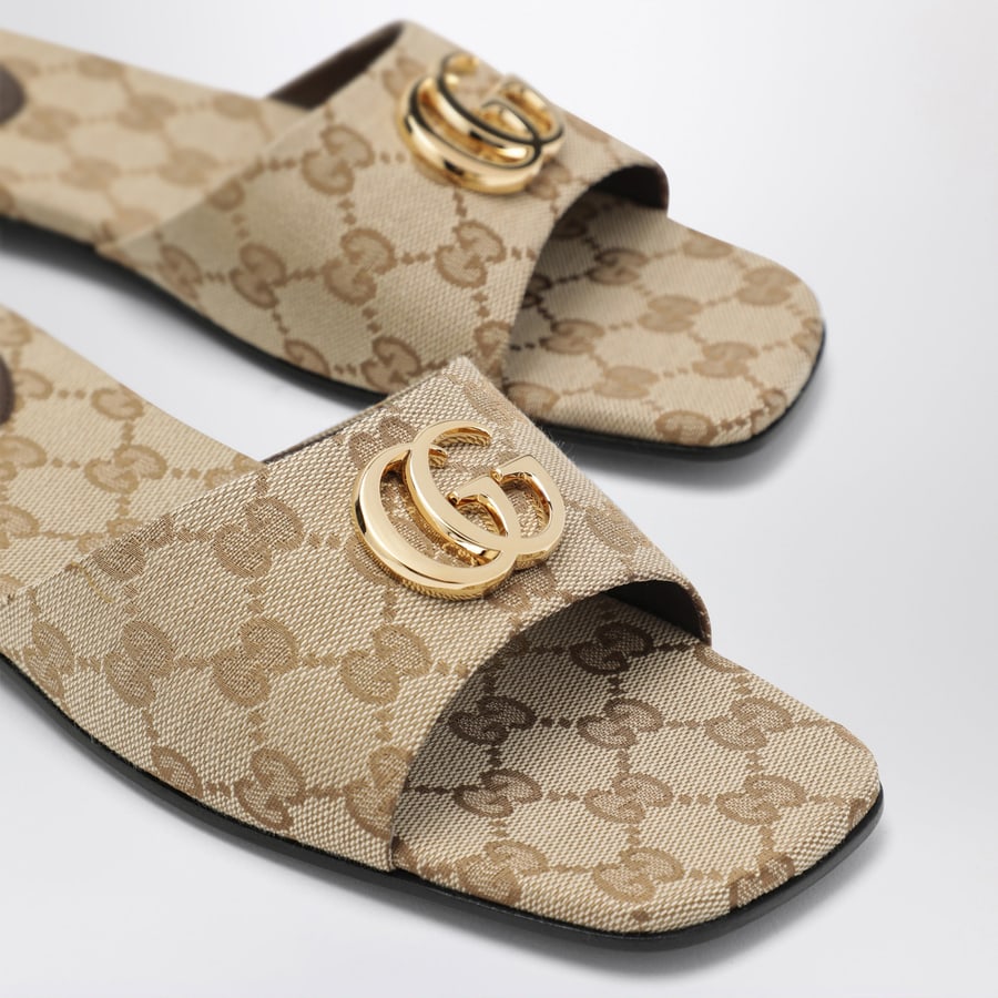 Gucci Slide con doppia G in tela GG beige sabbia, view 5