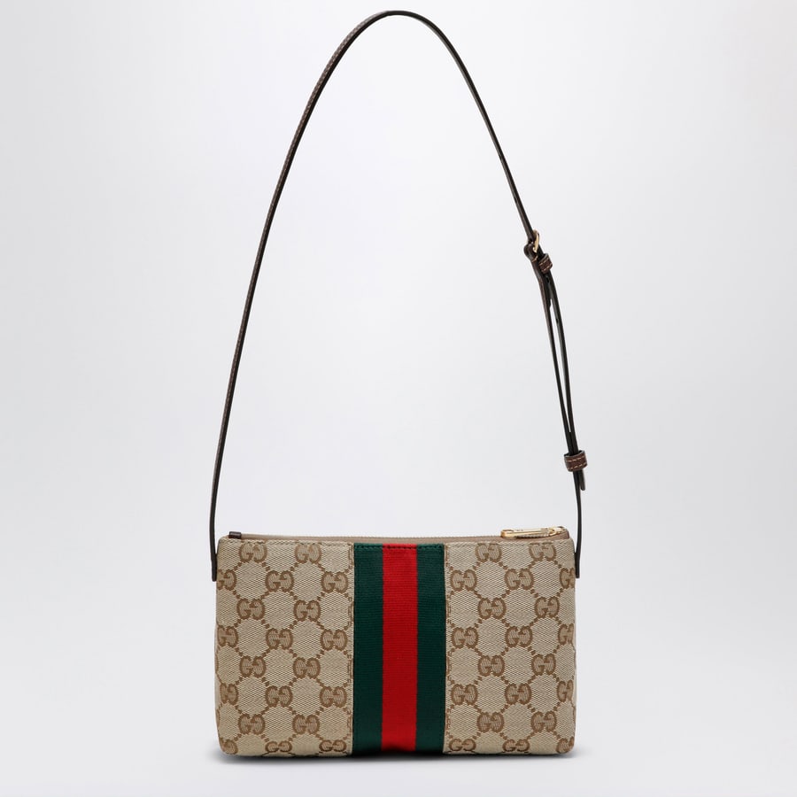 Gucci Borsa a spalla in tessuto GG color sabbia, view 4