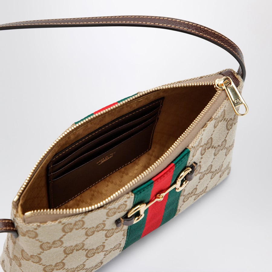 Gucci Borsa a spalla in tessuto GG color sabbia, view 5