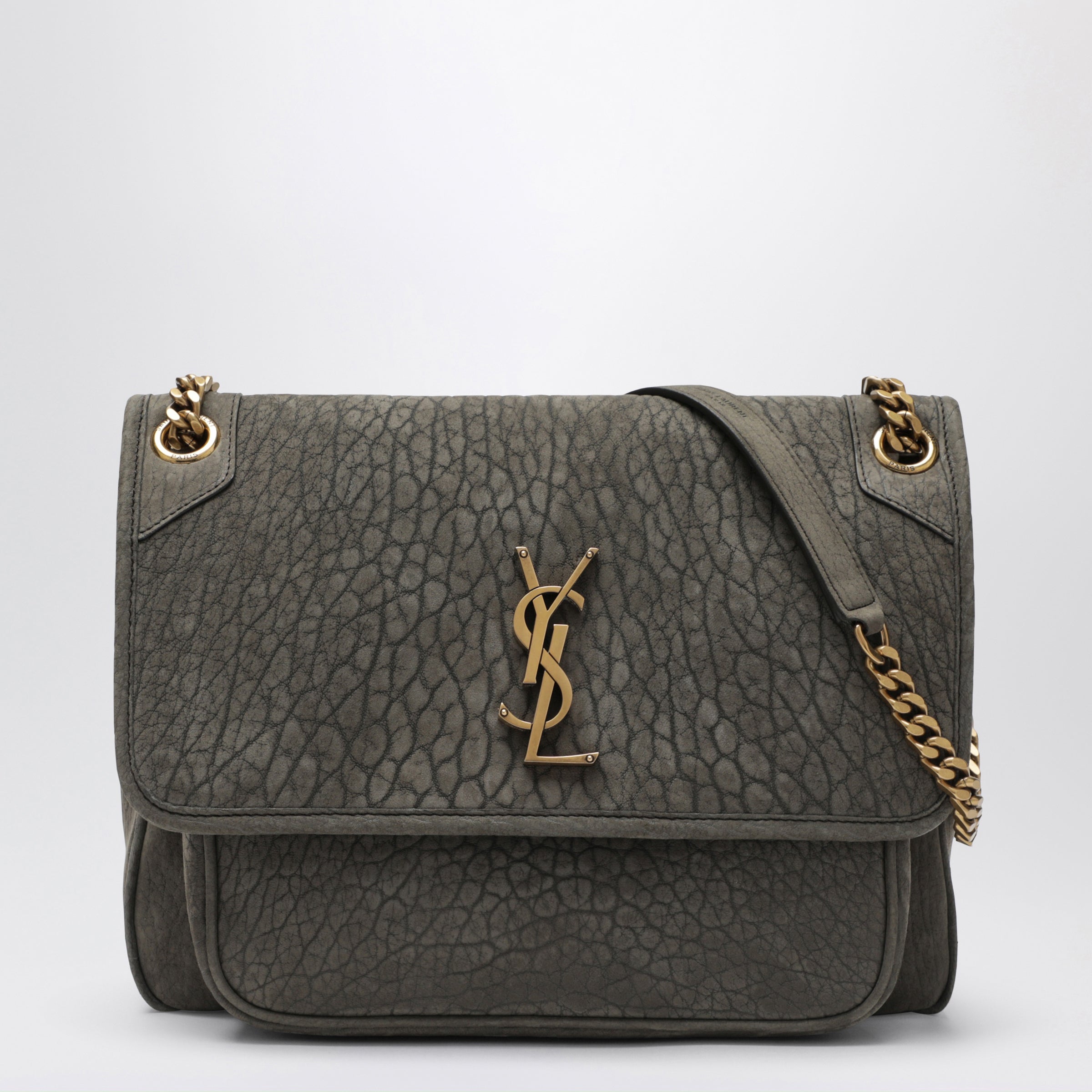 Saint Laurent Borsa a tracolla Niki in pelle di agnello grigio zinco