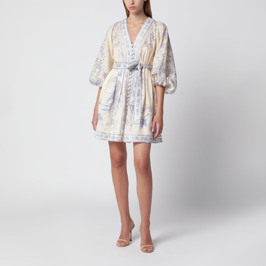 Zimmermann Abito Indra Plunge in lino crema/lilla