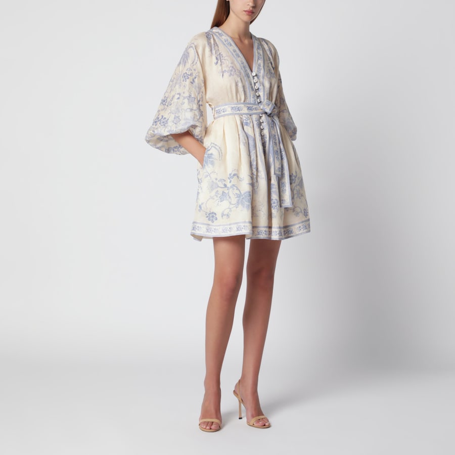 Zimmermann Abito Indra Plunge in lino crema/lilla, view 2