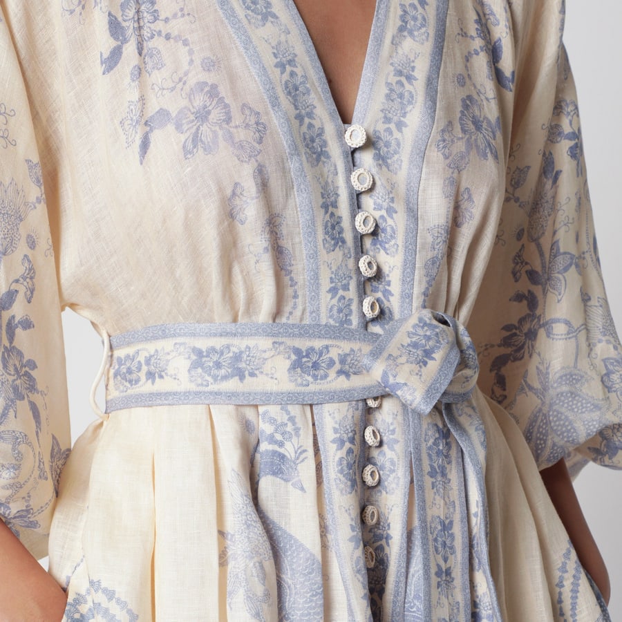 Zimmermann Abito Indra Plunge in lino crema/lilla, view 4