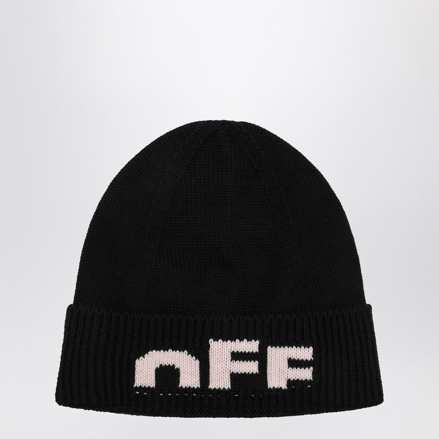 Off-White Berretto nero con logo Off rosa