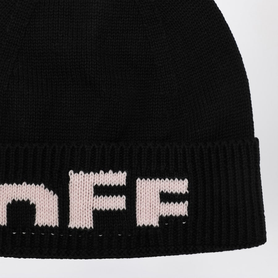 Off-White Berretto nero con logo Off rosa, view 3