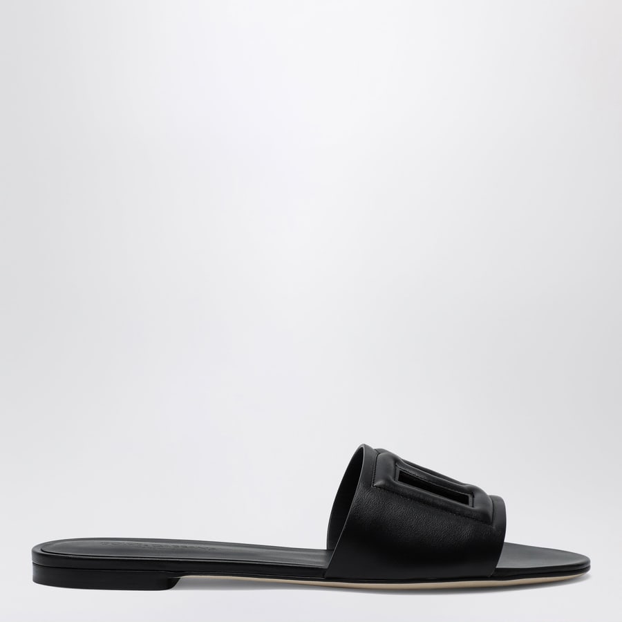 Dolce & Gabbana Slide nera in pelle con logo DG